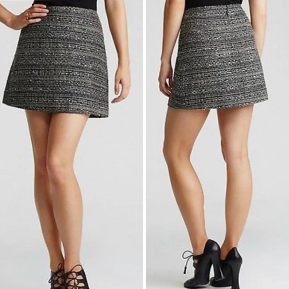 Tory Burch Ada Tweed Grey Metallic Thread Mini Skirt Sz6